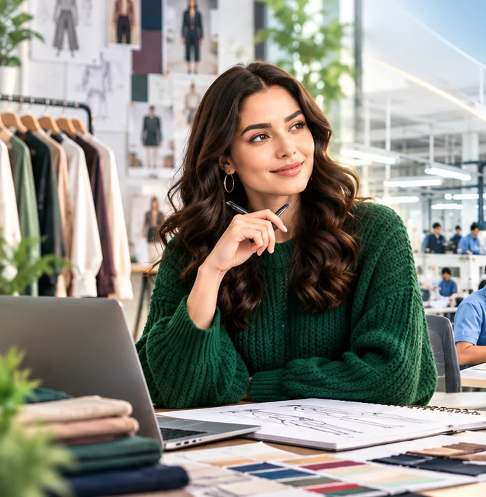 Sweater apparel direction represented by a green knit development studio